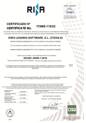 CERTIFICADO 3OES LEADING SOFTWARE ISO 20000 ACCREDIA [2025] page 0001